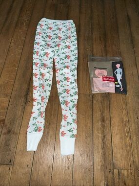 Healthknit Vintage Girl Long Sleeve Pants Thermal Pajama Floral Large L